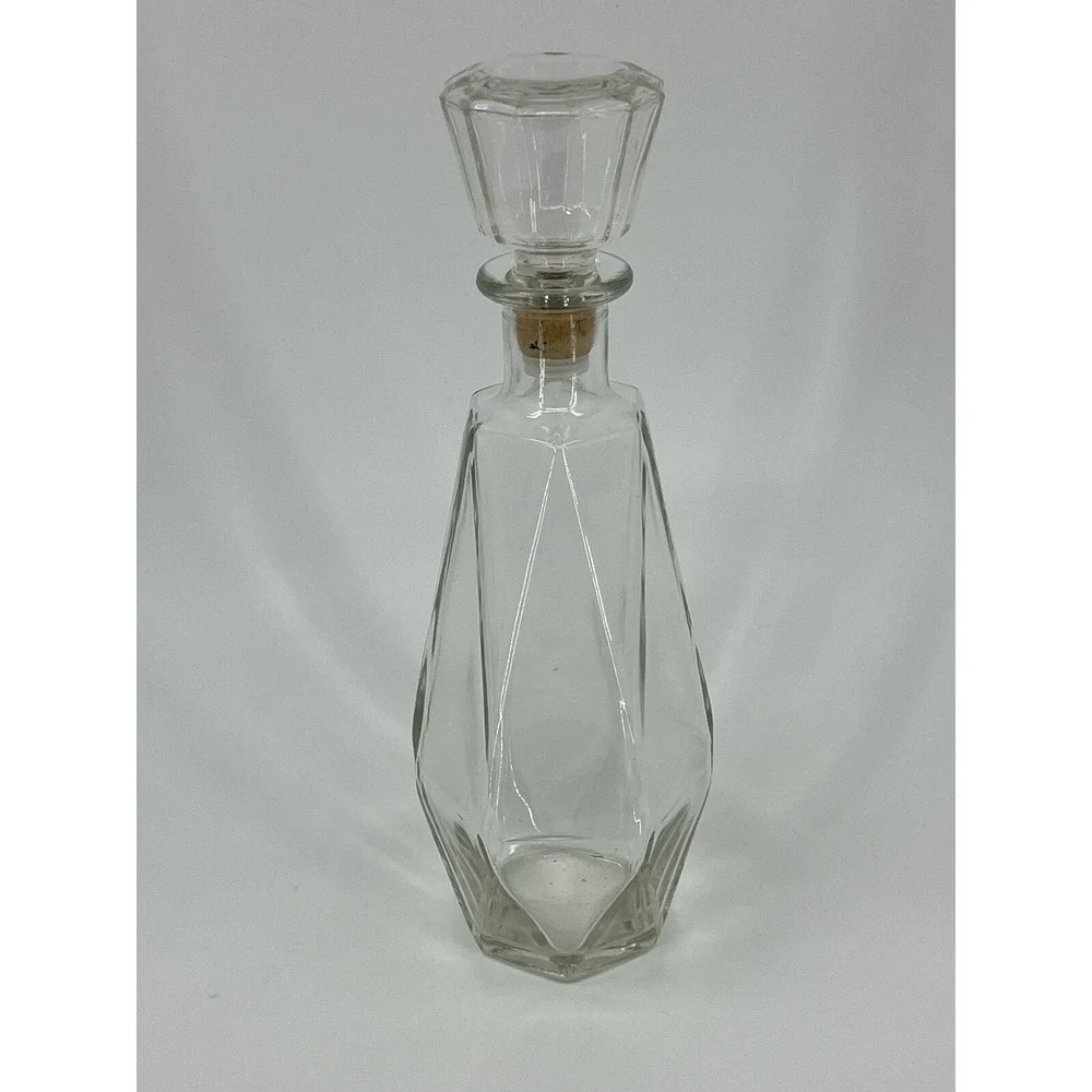 Vintage Clear Glass Liquor Bottle Decanter Hexagon Mid Century Modern 12